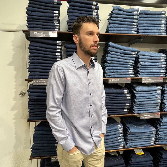 Long Sleeve Business Shirt - Geometric - Blue