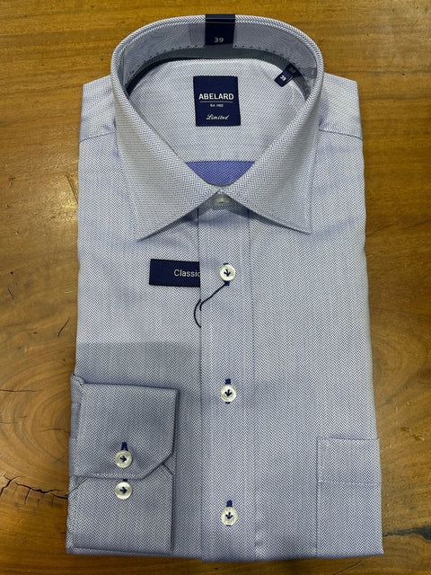 Abelard - Long Sleeve Business Shirt - Geometric - Cornflower Blue & White