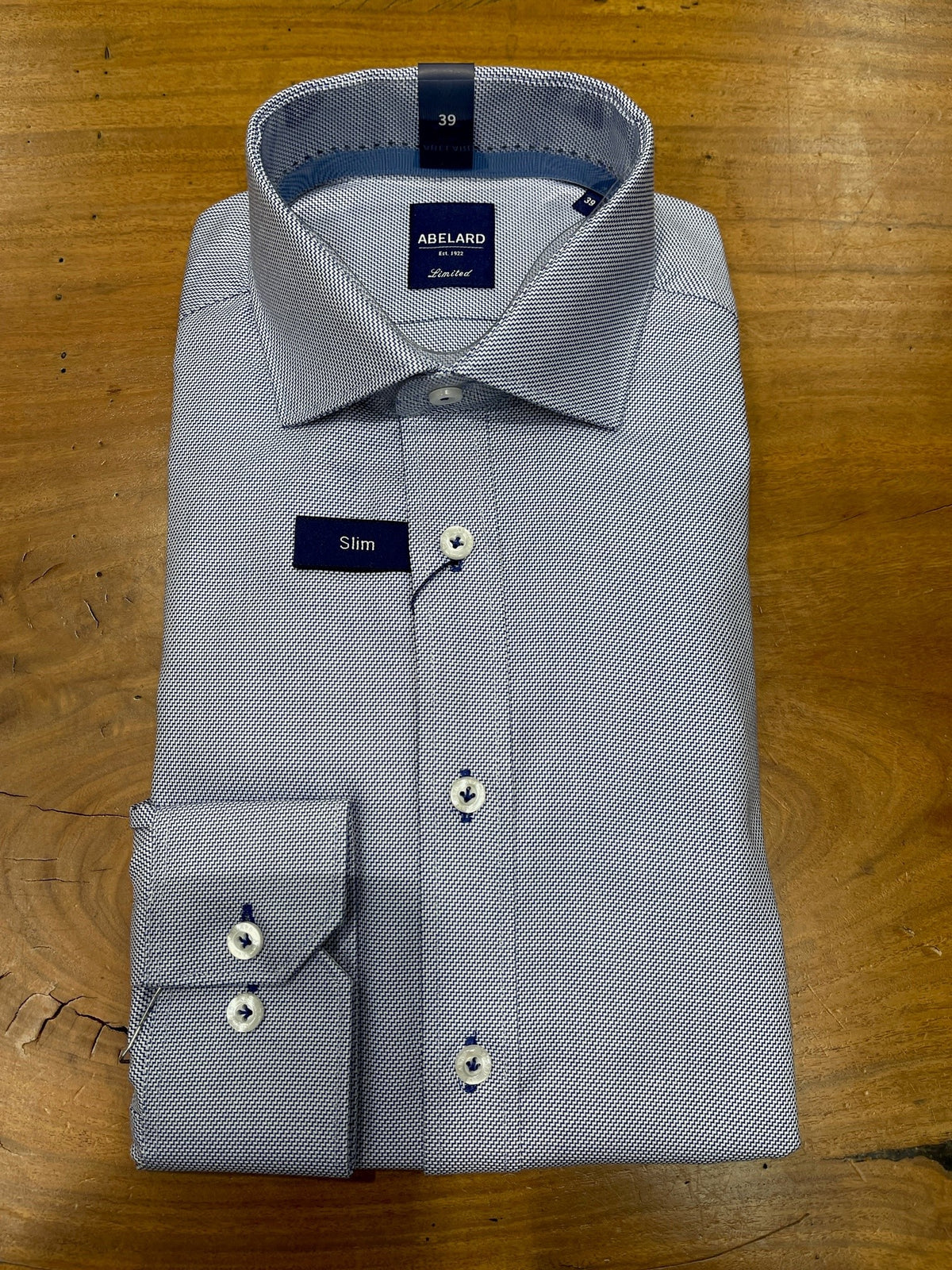 Abelard - Long Sleeve Business Shirt - Geometric - Royal Blue & White