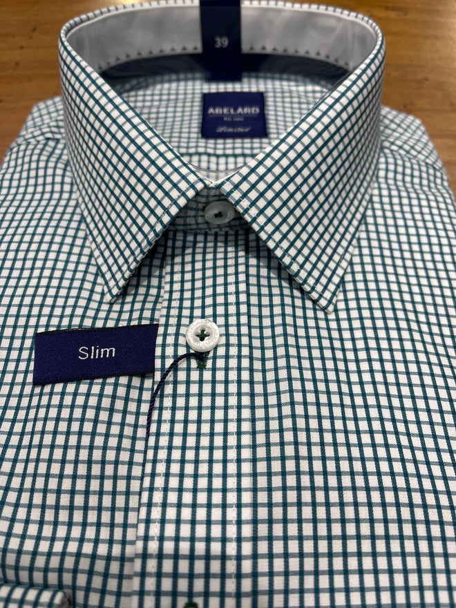 Ableard - Long Sleeve Business Shirt - Checked - Spearmint Green & White