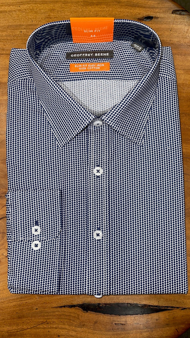 Geoffrey Beene Long Sleeve Business Shirt - Blue & White