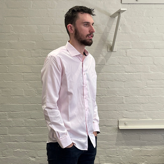 Long Sleeve Dress Shirt - Textured - Pink