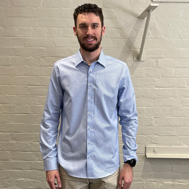 Abelard Long Sleeve Dress Shirt - Geometric Print - Blue