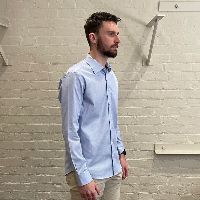 Long Sleeve Dress Shirt - Geometric Pattern - Cobalt Blue