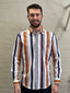 Long Sleeve Business Shirt - Striped - White, Navy & Orange