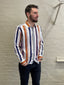 Long Sleeve Business Shirt - Striped - White, Navy & Orange