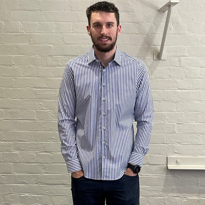 Abelard Long Sleeve Dress Shirt - Striped - Blue & White