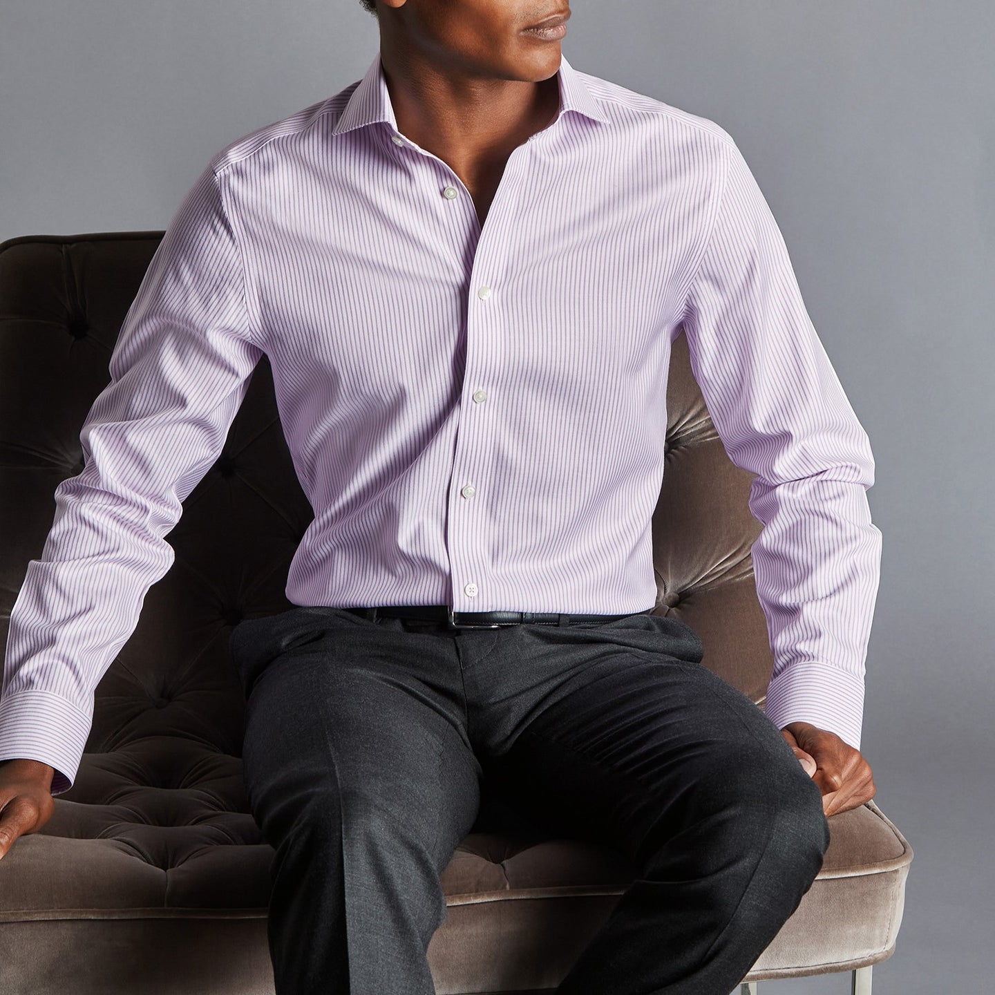 Geoffrey Beene - Long Sleeve Business Shirt - Stripe - Purple & White