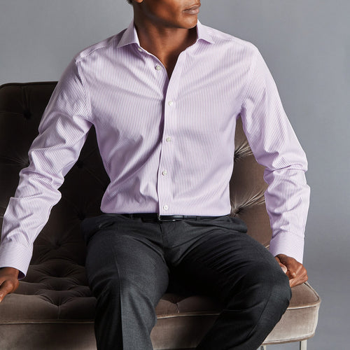Long Sleeve Dress Shirt - Stripe - Purple & White