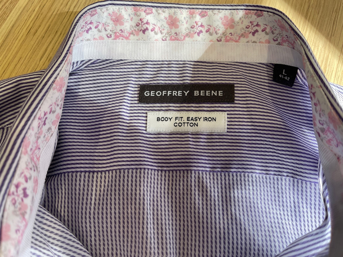 Geoffrey Beene - Long Sleeve Business Shirt - Stripe - Purple & White