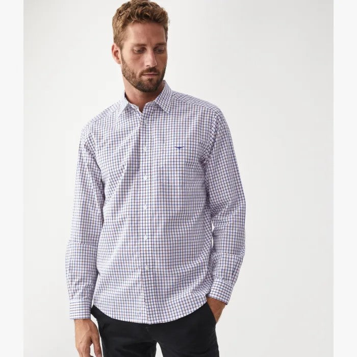 R.M.Williams - Collins Poplin Shirt - Check - Navy/Burgundy/White