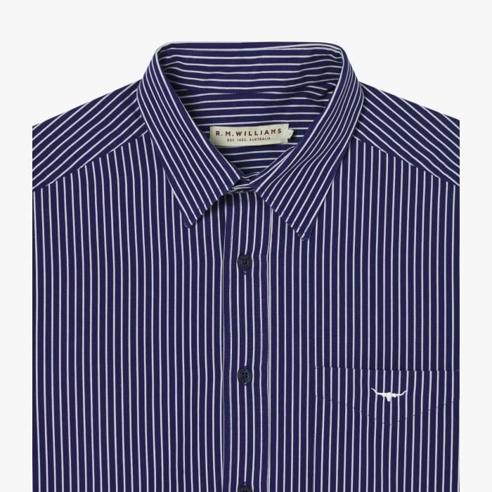 R.M.Williams - Collins Shirt - Stripe - Navy/White