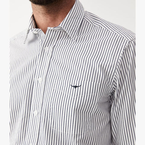 RM Williams - Collins Shirt - Stripe - White & Navy