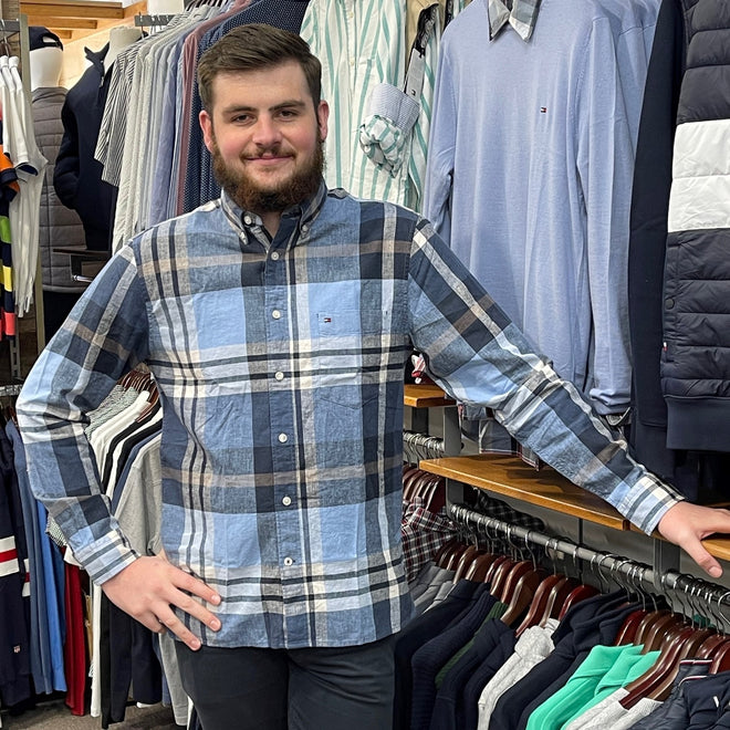 Linen Cotton Check Regular Fit Shirt - Carbon Navy/Multi
