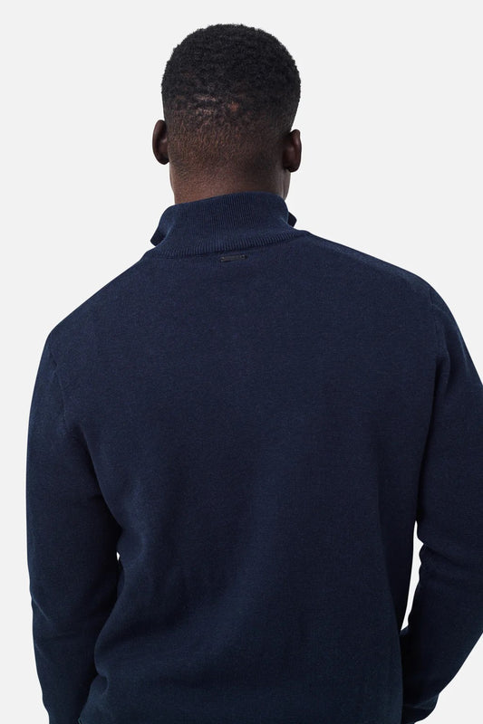 Industrie - The Lakewood Zip Neck Jumper - Dark Navy Melange