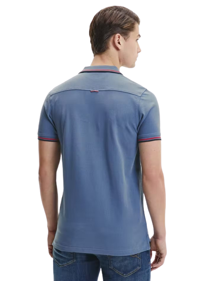 Tipped Slim Polo - Faded Indigo |Light Grey Heather