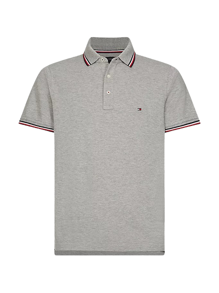 Tipped Slim Polo - Faded Indigo |Light Grey Heather