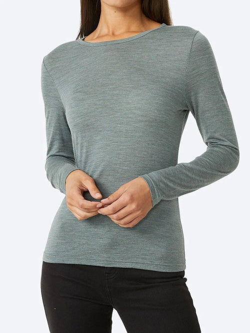 Crew Neck Merino Long Sleeve Tee - Sage