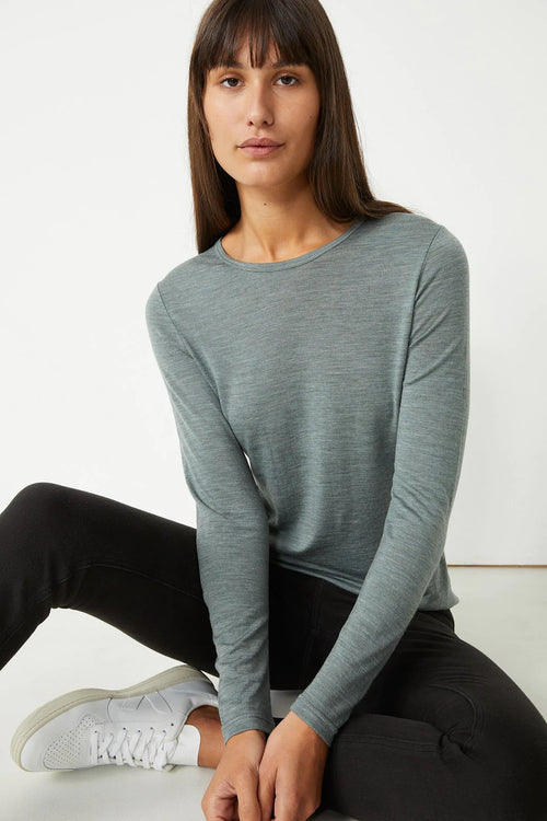 Crew Neck Merino Long Sleeve Tee - Sage