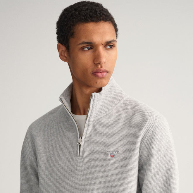 GANT - Waffle Texture Half Zip Sweater sweatshirt - grey melange