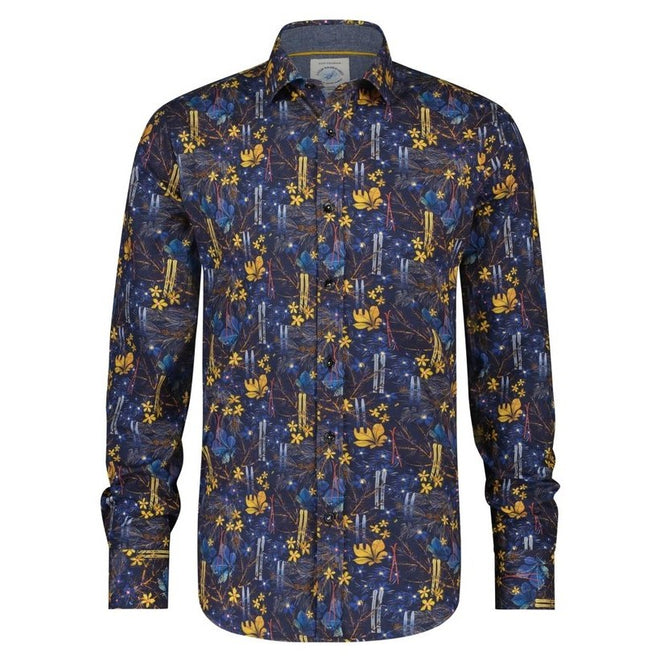 A Fish Named Fred - Long Sleeve Flowerprint Shirt - navy