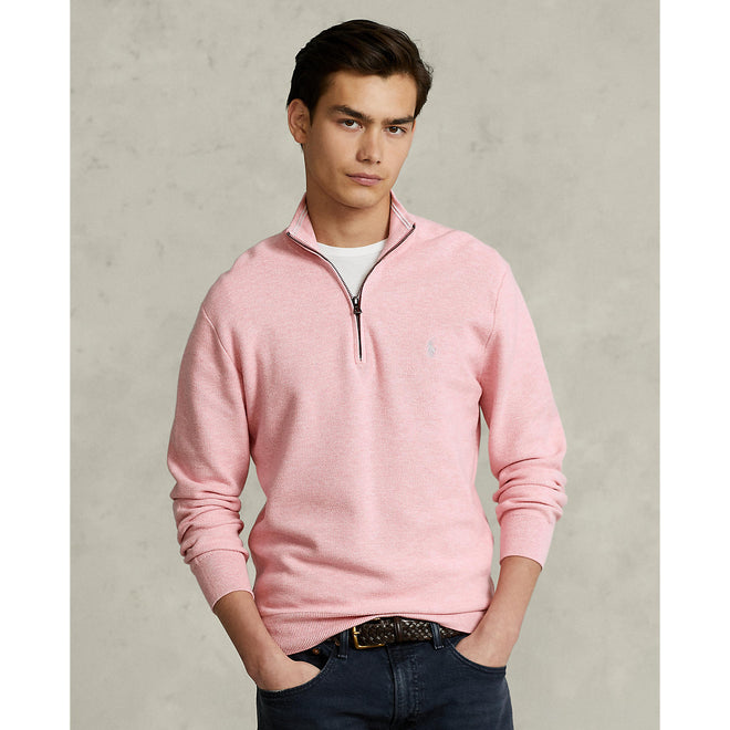 Ralph Lauren - Mesh Knit Cotton Quarter Zip Pullover - Pink Heather