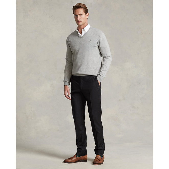 Polo-Ralph-Lauren-Slim-Fit-Cotton-V-Neck-Sweater-Heather-Light Grey