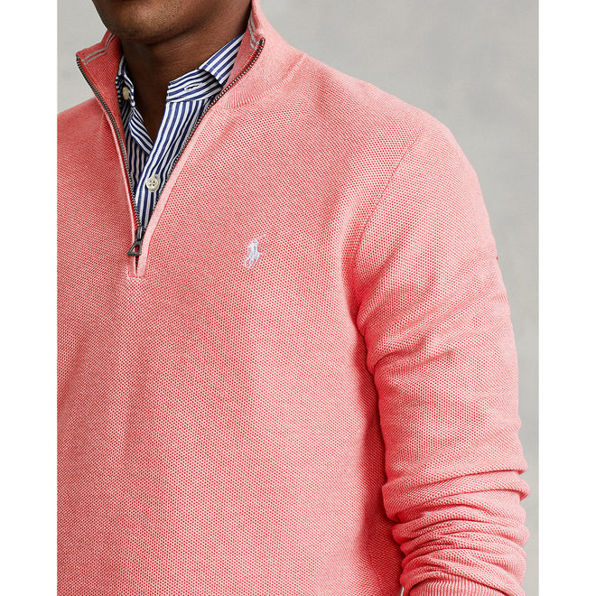Polo Ralph Lauren - Mesh Knit Cotton Quarter Zip  Sweater - Amalfi Red Heather
