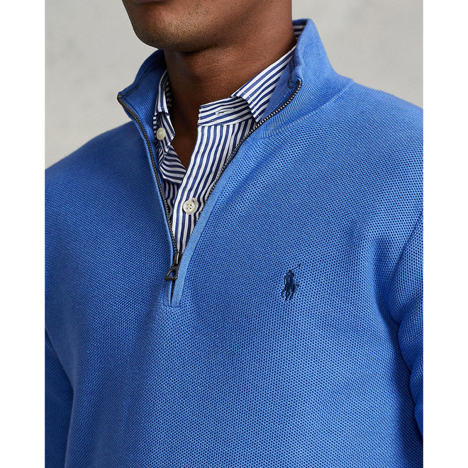 Polo Ralph Lauren - Mesh Knit Cotton Quarter Zip Pullover - Blue