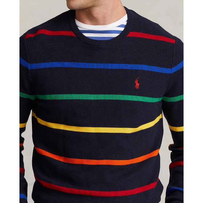 Ralph Lauren - Striped Mesh Knit Cotton Sweater - Navy