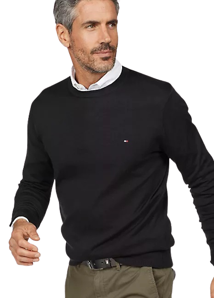 Cotton Silk Crew Neck Sweater - Black
