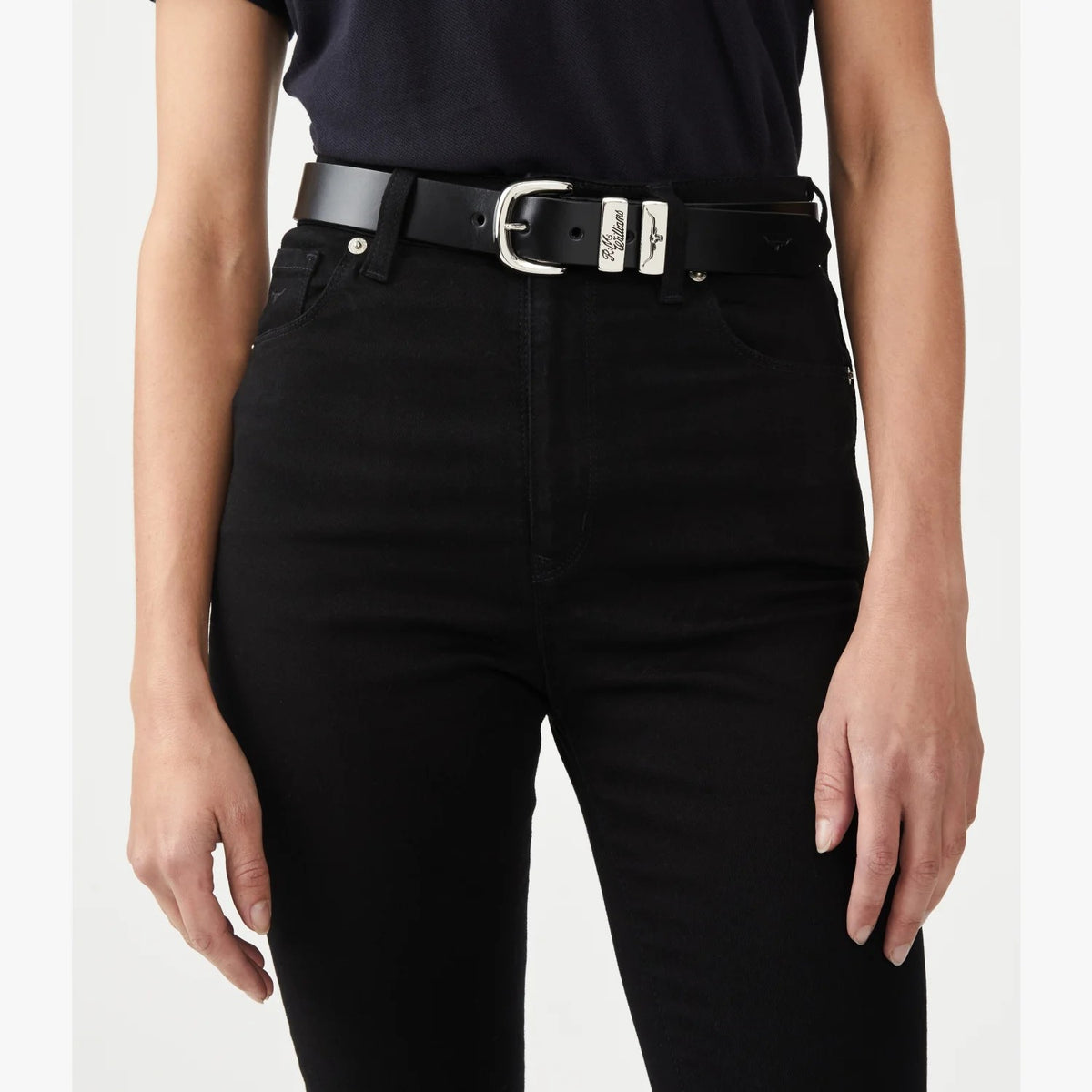 R.M.Williams - Slim Drover Belt - High Polish Nickel Buckle - Black