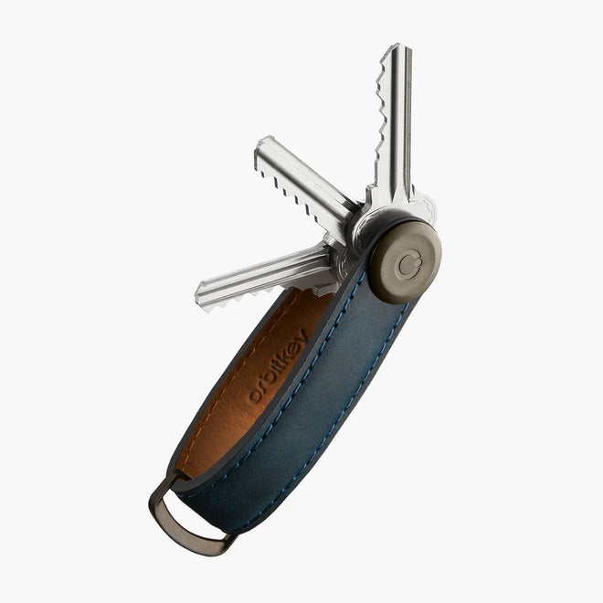 Orbit Key - Crazy horse - Marine Blue with Blue Stitching