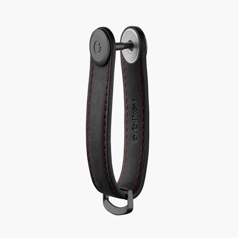 OrbitKey - Key Organiser - Crazy Horse - Obsidian Black with Red Stitching