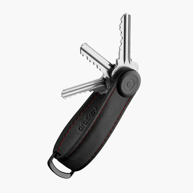Orbit Key - Key Organisiser - Obisidian Black with red stitching