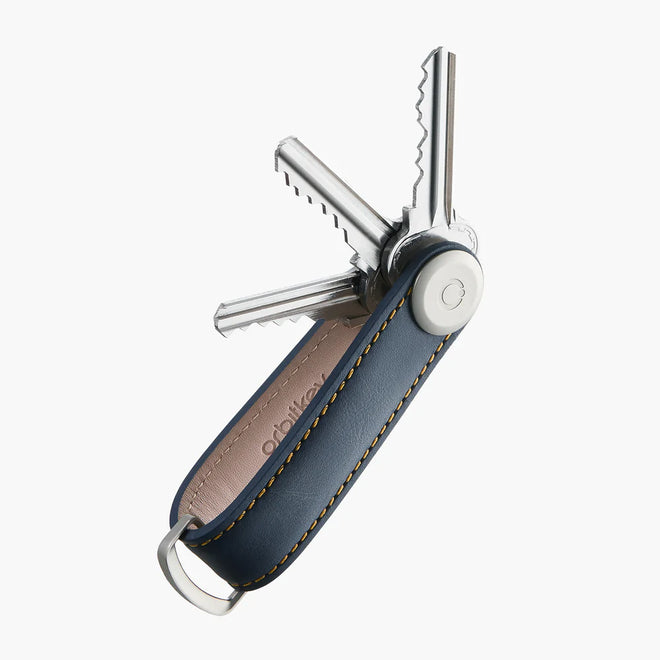 Orbit Key - Key organiser - leather - navy with tan stitching