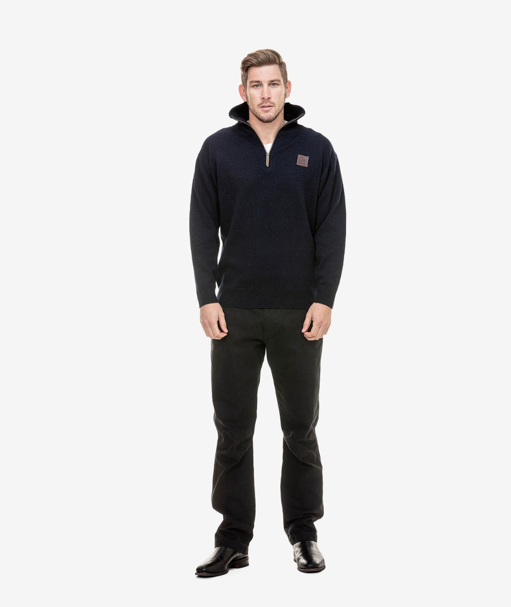 Swanndri - Mariner Quarter Zip Neck Wool Sweater - Navy