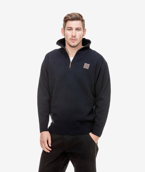 Swanndri - Mariner Quarter Zip Neck Wool Sweater - Navy