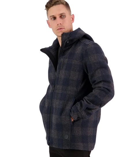 Hudson Wool Hoodie - Coal Check