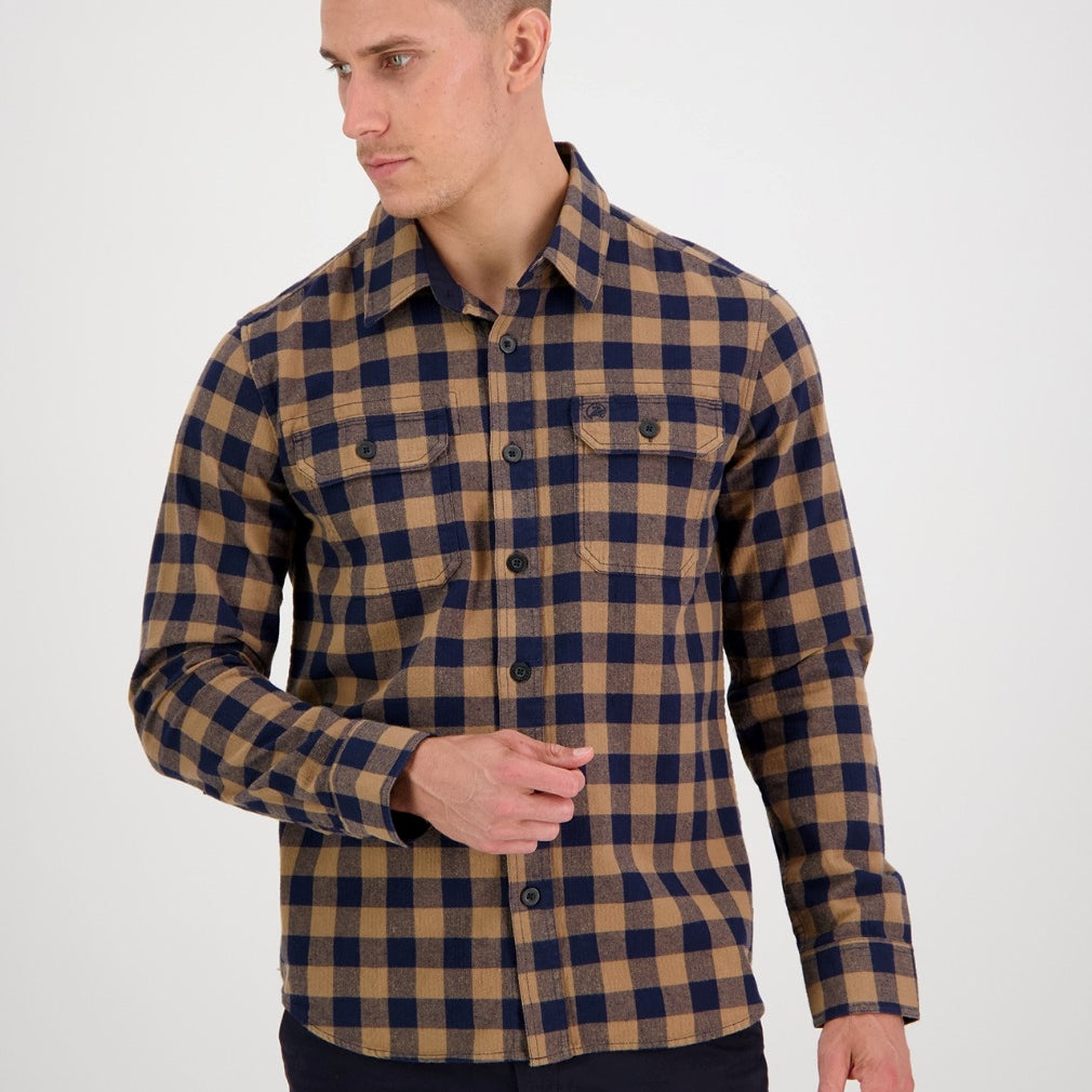 SwanndridOkato V2 Long Sleeve Work Shirt - Oxblood/Black Check | Gold/Navy Check