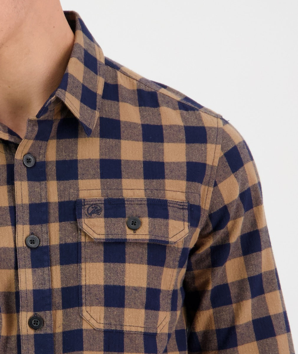SwanndridOkato V2 Long Sleeve Work Shirt - Oxblood/Black Check | Gold/Navy Check