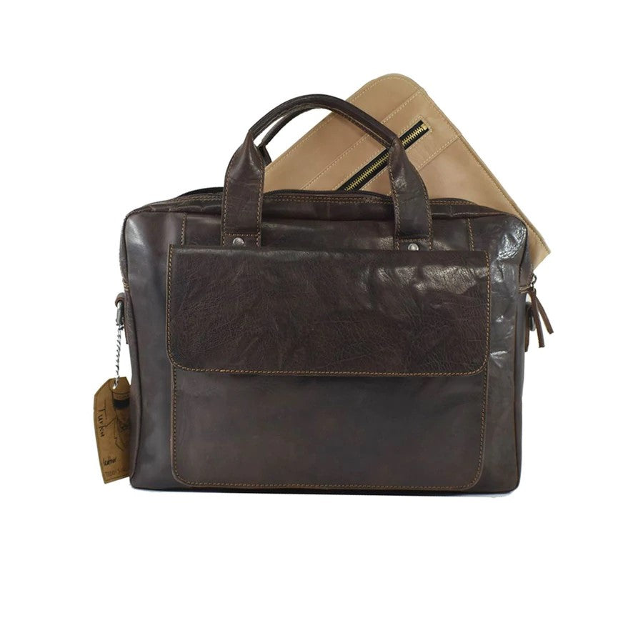 Oran Leather - Turku Briefcase Satchel Bag - Brandy | Brown